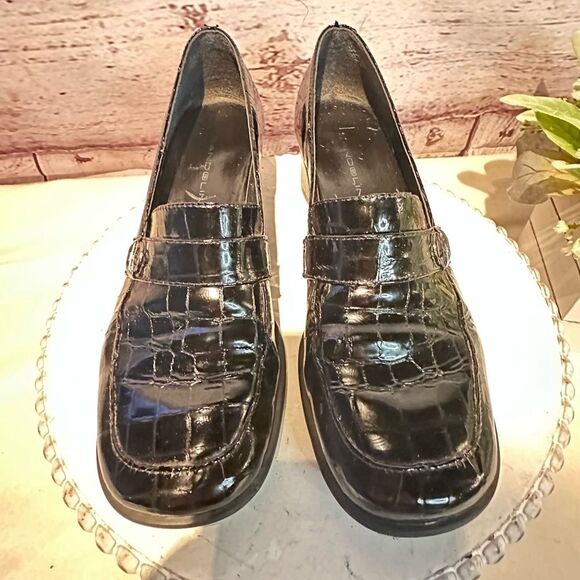 Bandolino Black Patent Leather Square Toe Crocodile Loafer -Slip-ons Size 6.5M - Picture 5 of 9